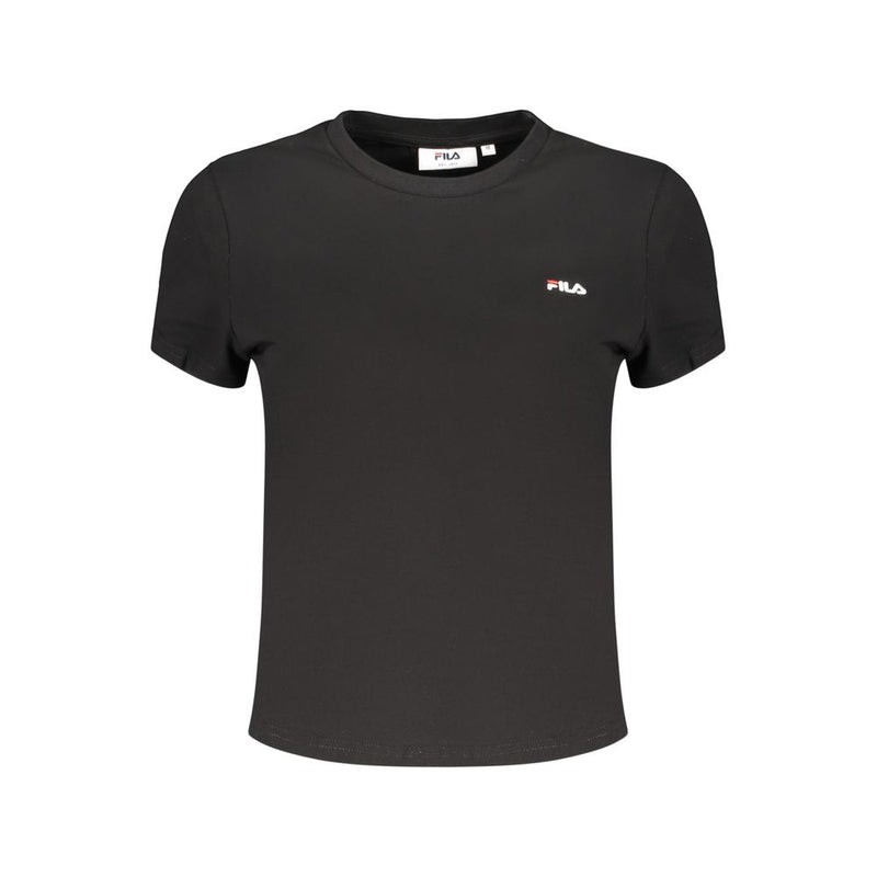 Black cotton women's short-sleeve t-shirt with crew neck and small Fila logo on chest
