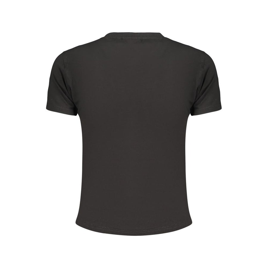Black cotton women's short-sleeve t-shirt with crew neck and small Fila logo on chest