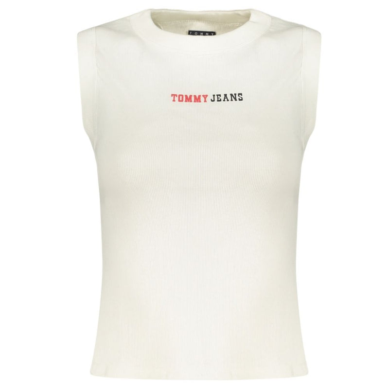 White ribbed cotton women's tank top with Tommy Jeans logo