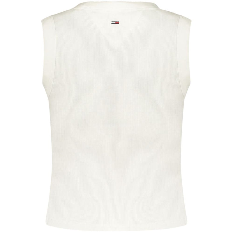 White ribbed cotton women's tank top viewed from the back