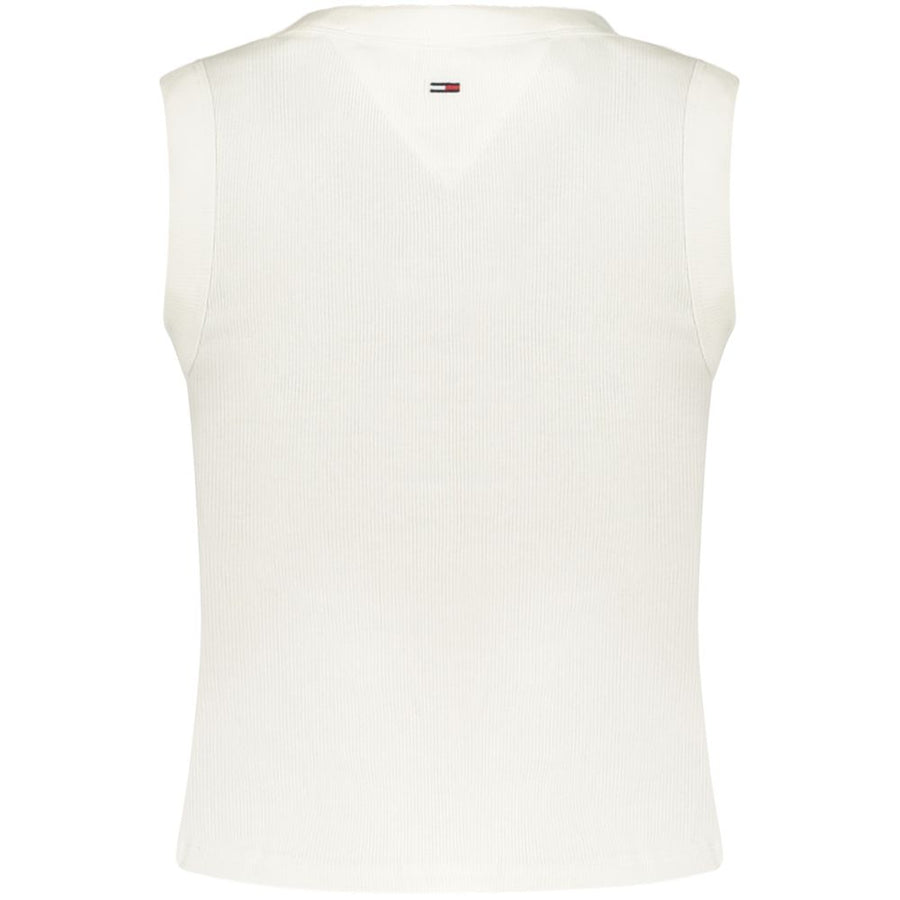 White ribbed cotton women's tank top with Tommy Jeans logo