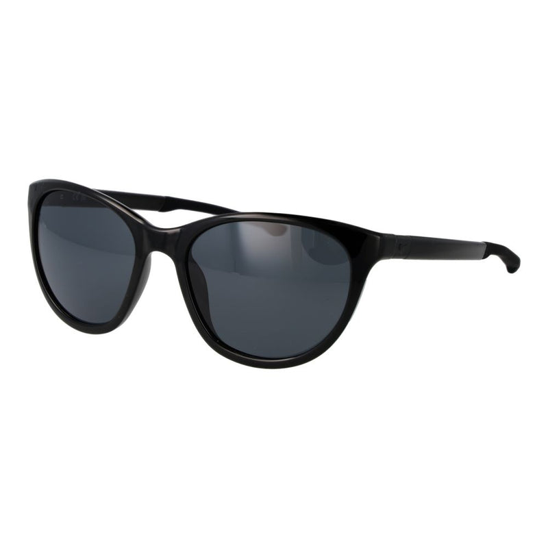 Nike black plastic sunglasses with round frames and dark tinted lenses