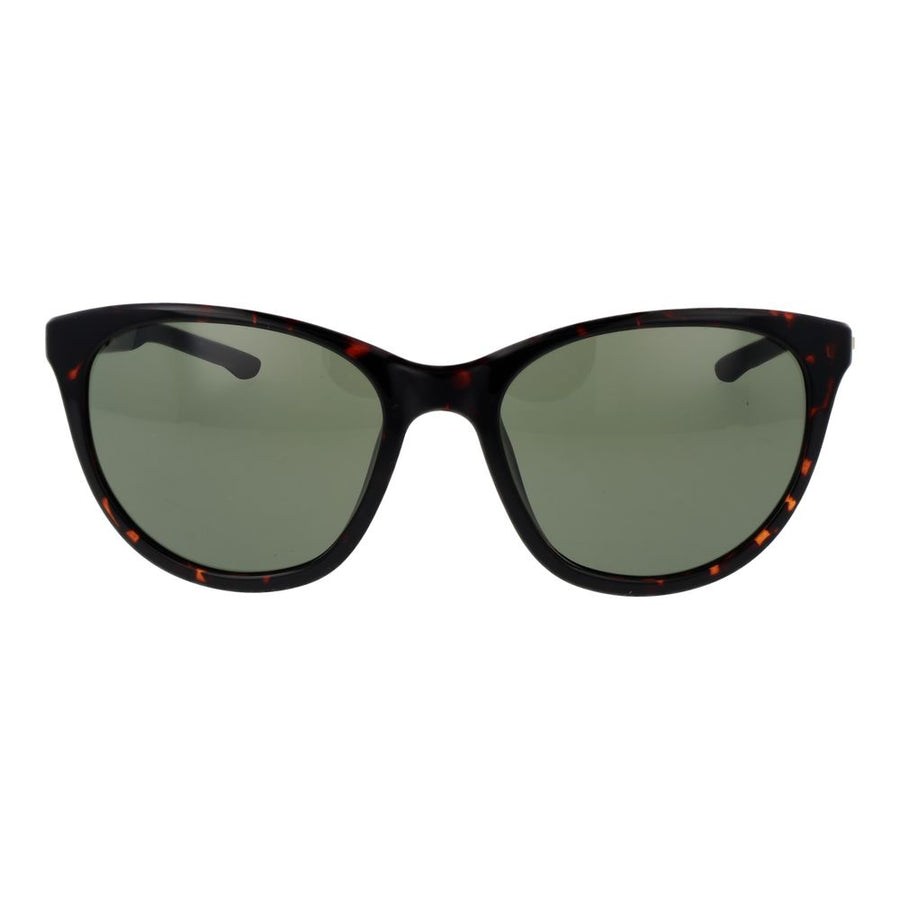 Tortoiseshell plastic sunglasses with dark green lenses