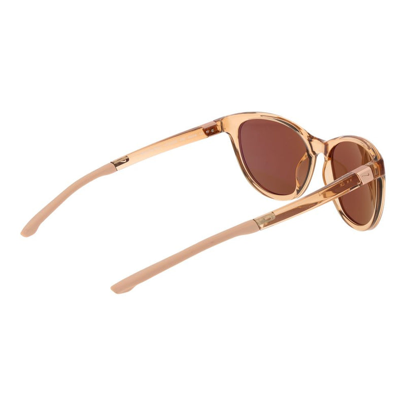 Beige plastic sunglasses with tinted lenses shown from the back perspective