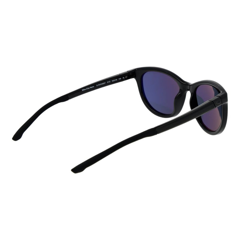 Black plastic sunglasses with purple tinted lenses