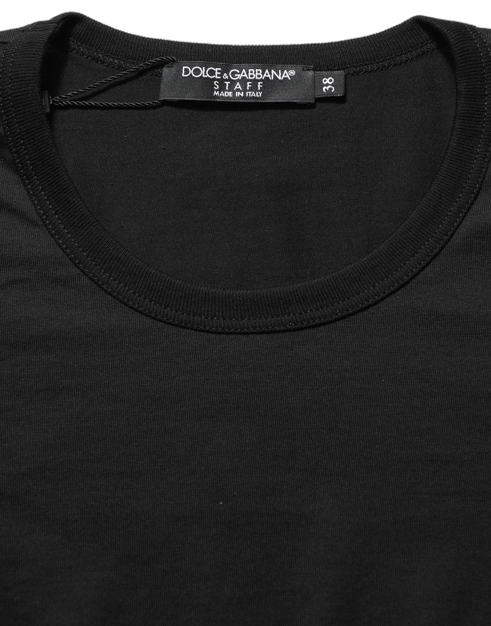 Dolce & Gabbana Black Cotton Round Neck Short Sleeve T-shirt