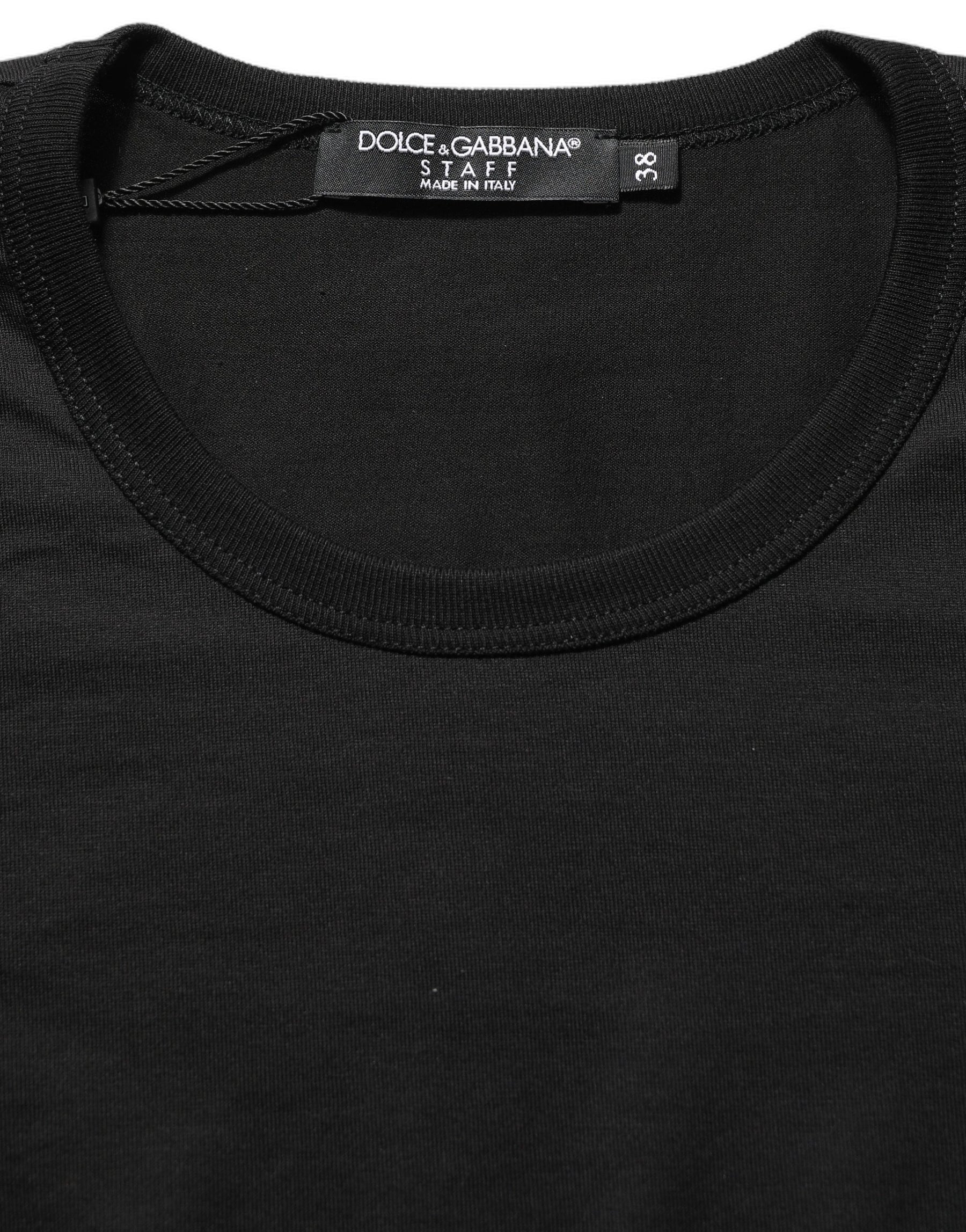 Dolce & Gabbana Black Cotton Round Neck Short Sleeve T-shirt