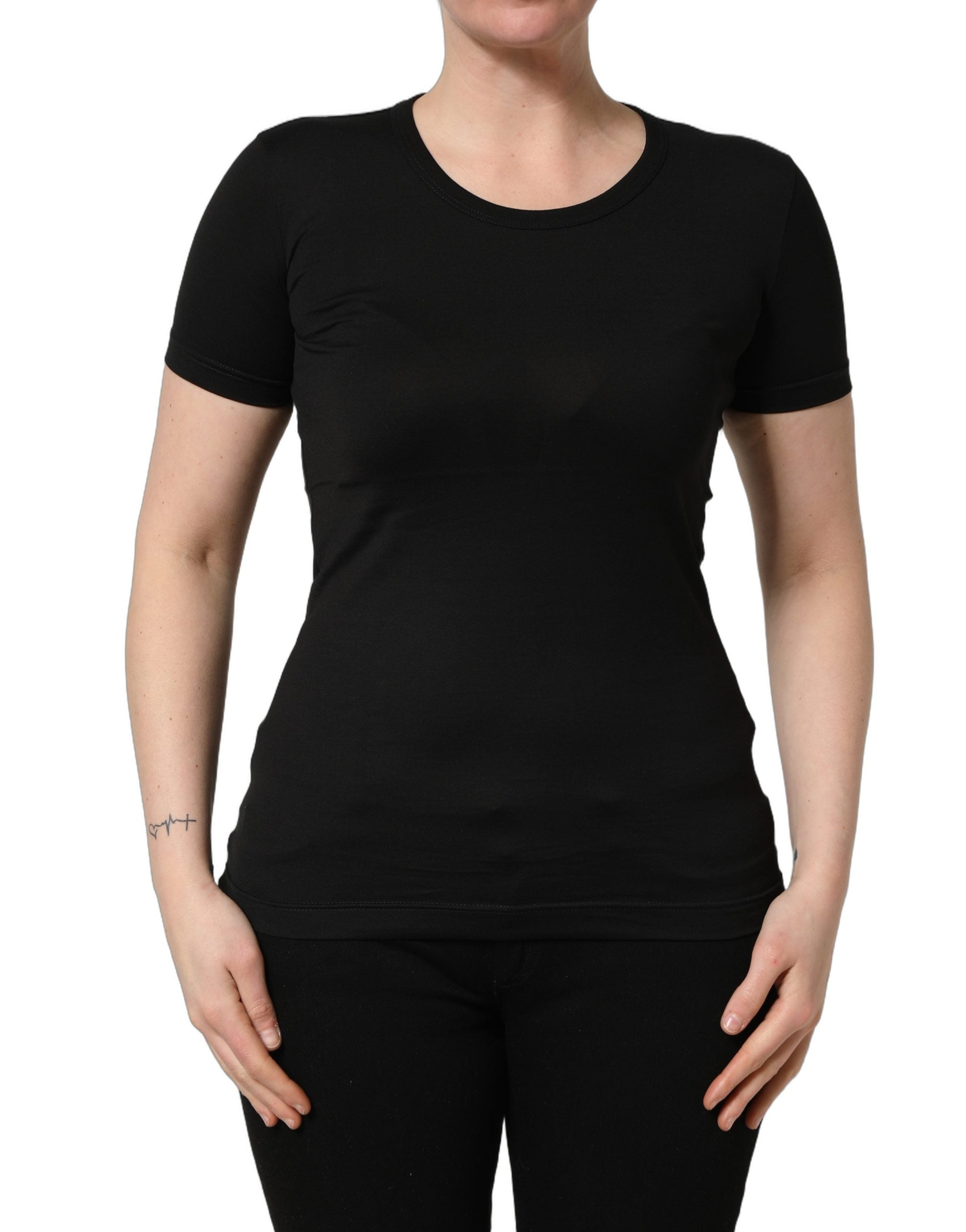 Dolce & Gabbana Black Cotton Round Neck Short Sleeve T-shirt