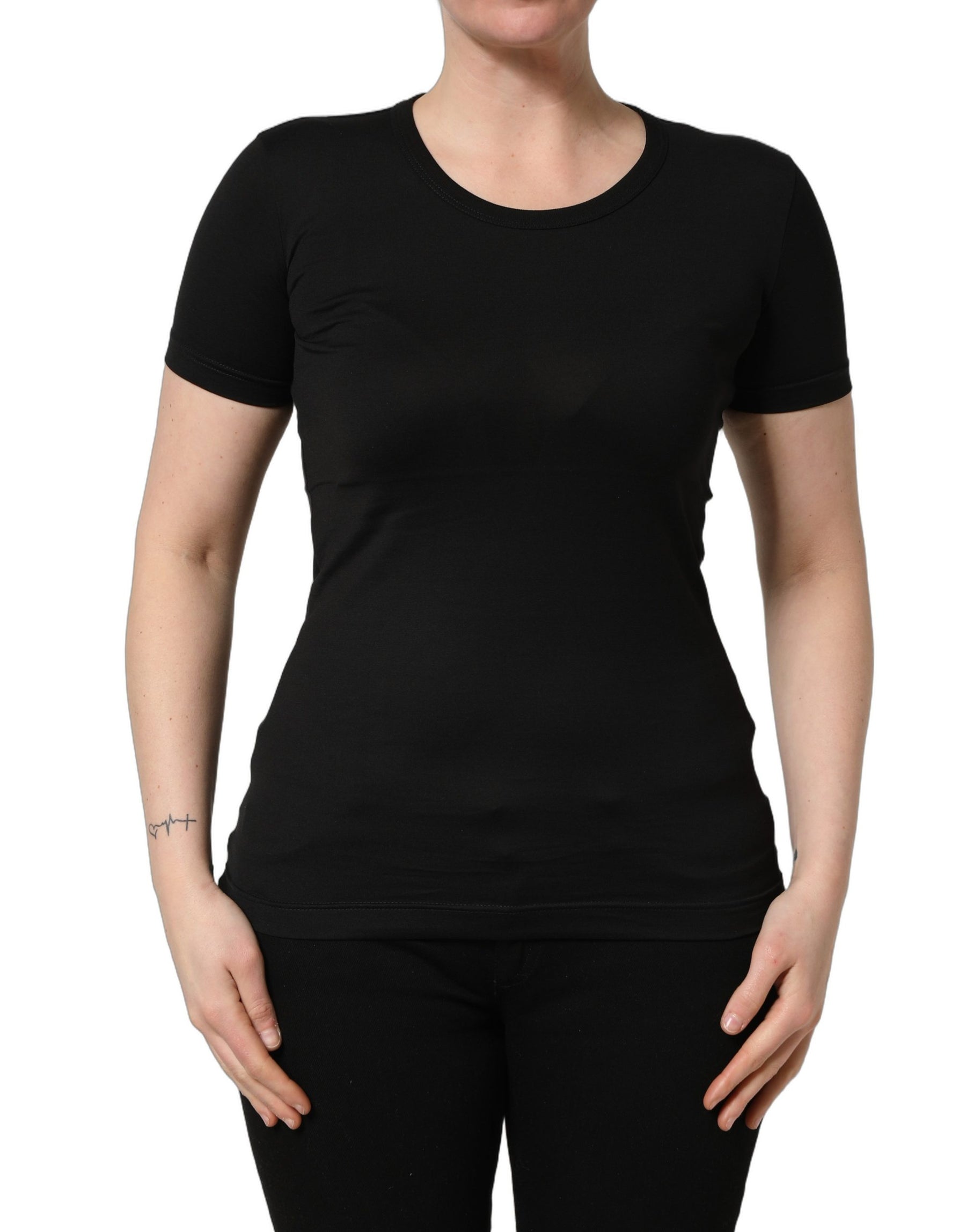Dolce & Gabbana Black Cotton Round Neck Short Sleeve T-shirt