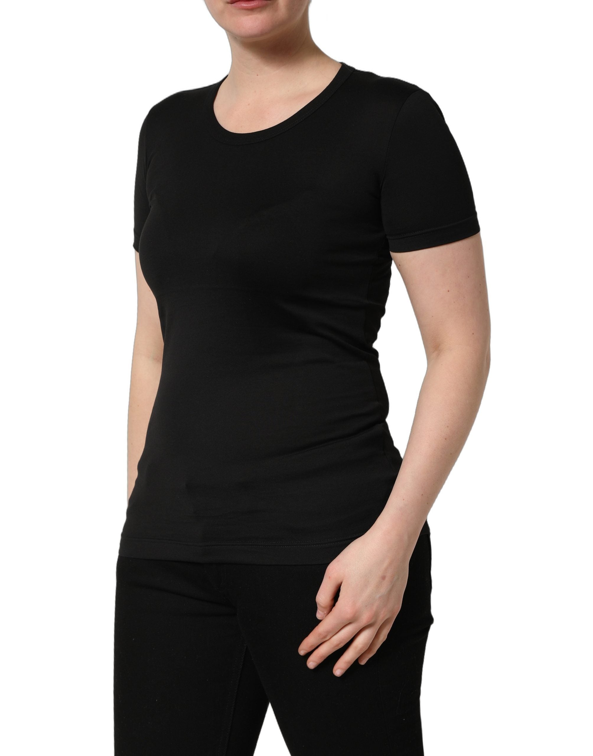 Dolce & Gabbana Black Cotton Round Neck Short Sleeve T-shirt