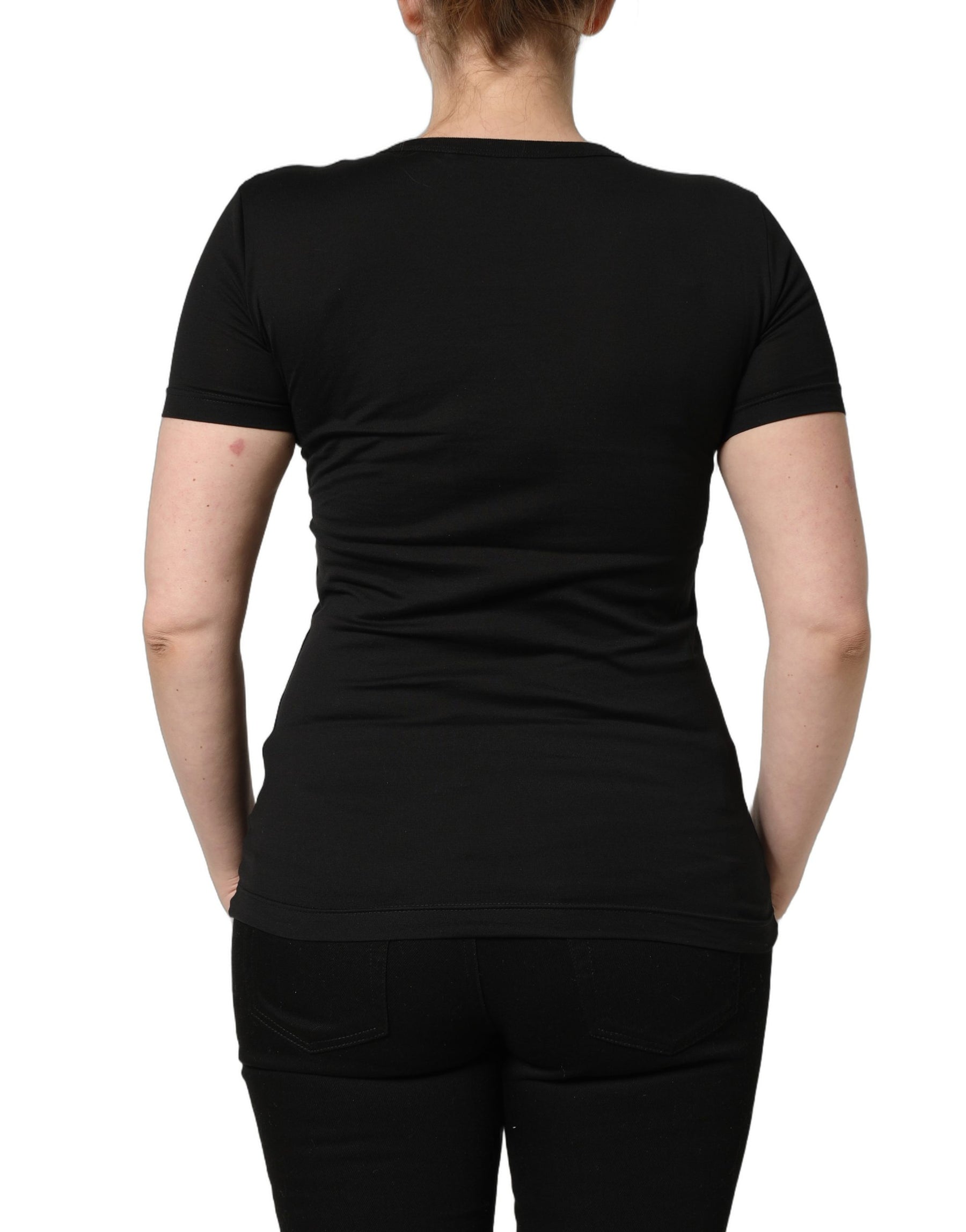Dolce & Gabbana Black Cotton Round Neck Short Sleeve T-shirt