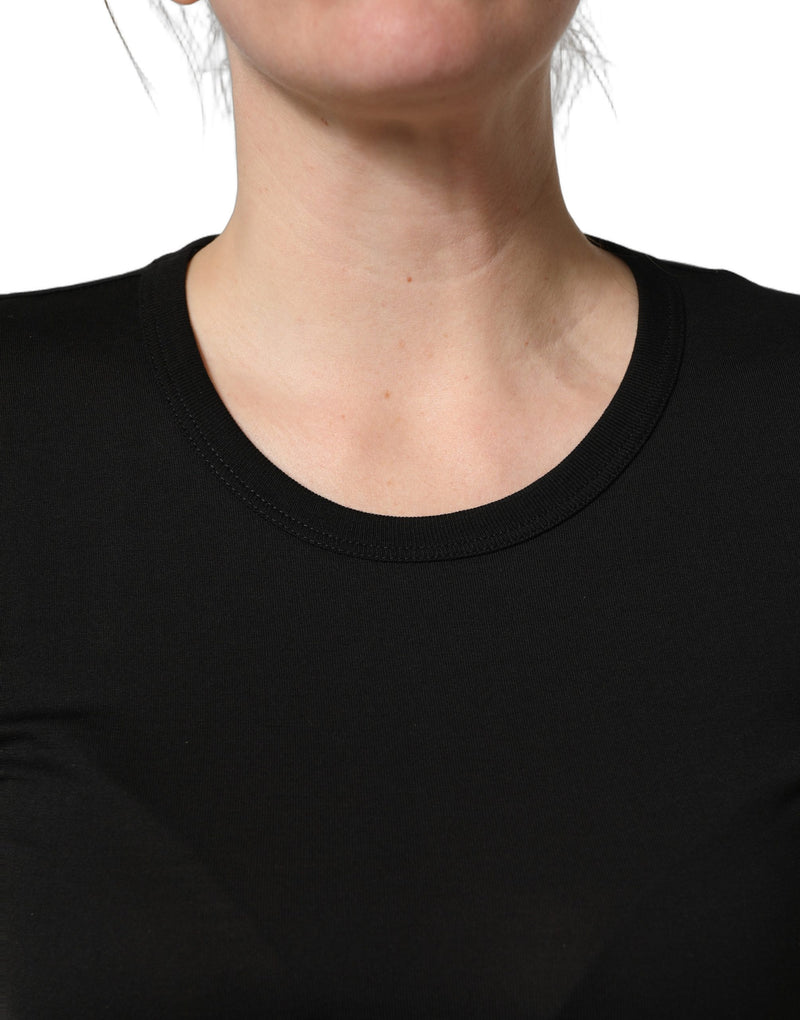 Black cotton round neck short sleeve t-shirt