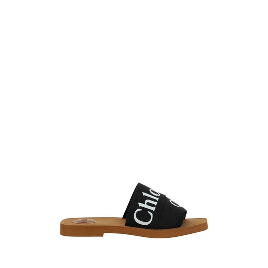 Chloé Black Linen Flat Sandals