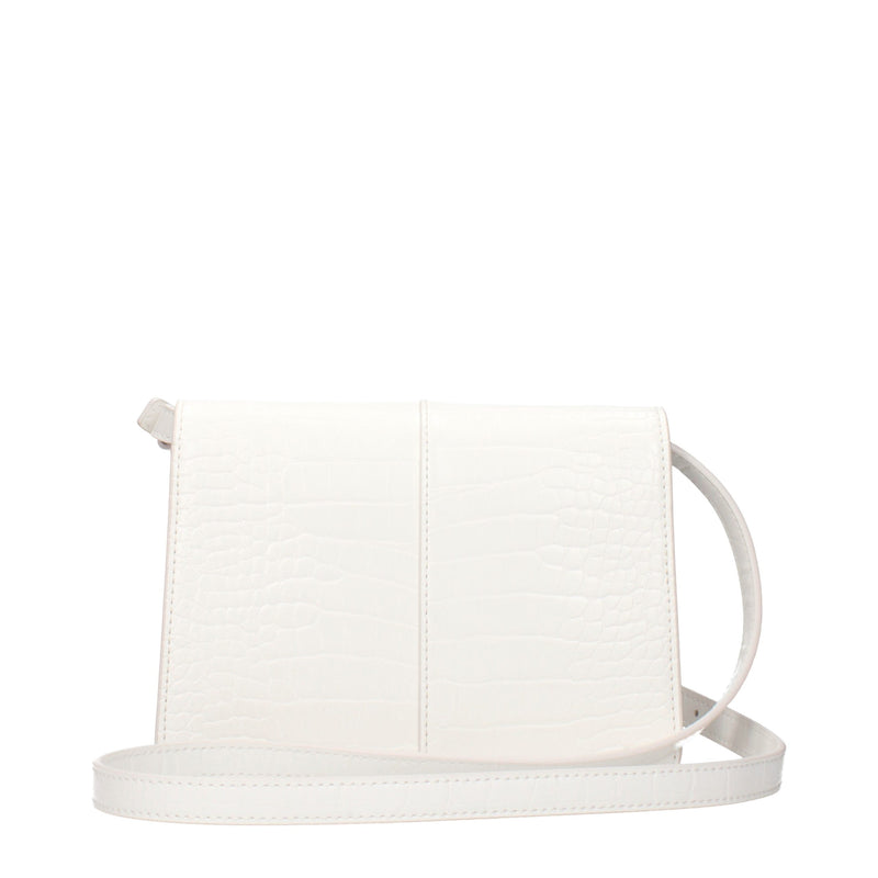 White crocodile-embossed polyethylene crossbody bag with strap