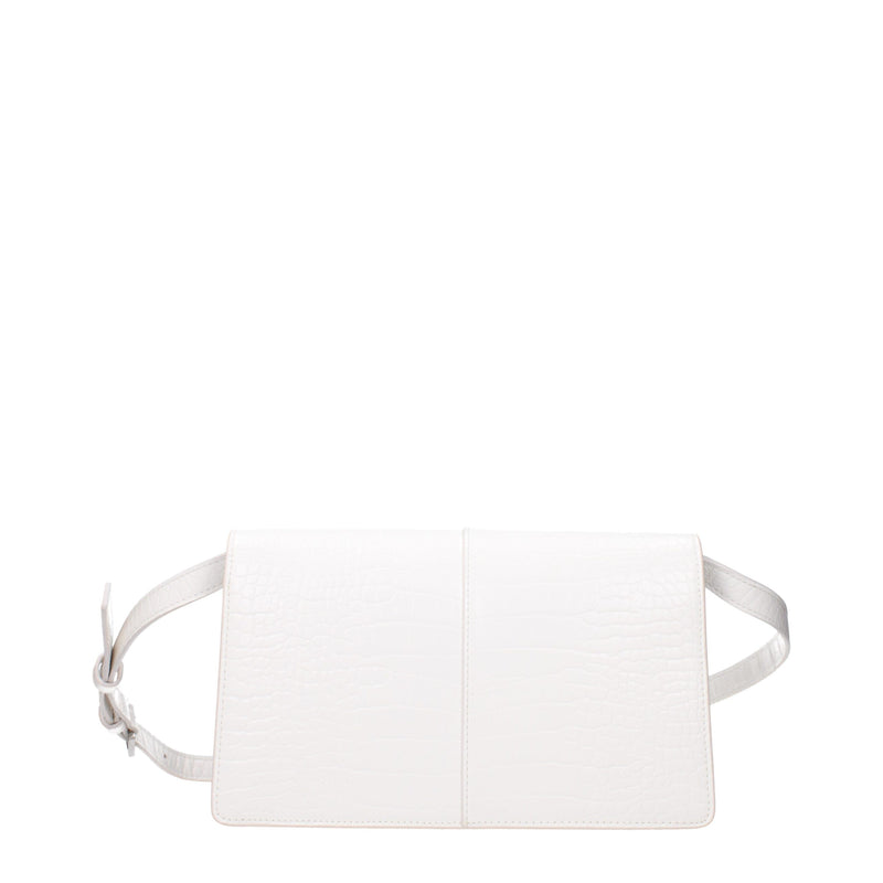 White textured polyethylene crossbody bag with an adjustable strap