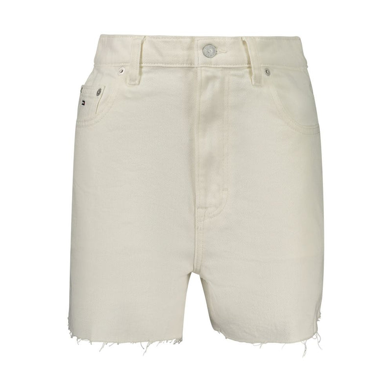 White cotton denim women shorts with raw hem