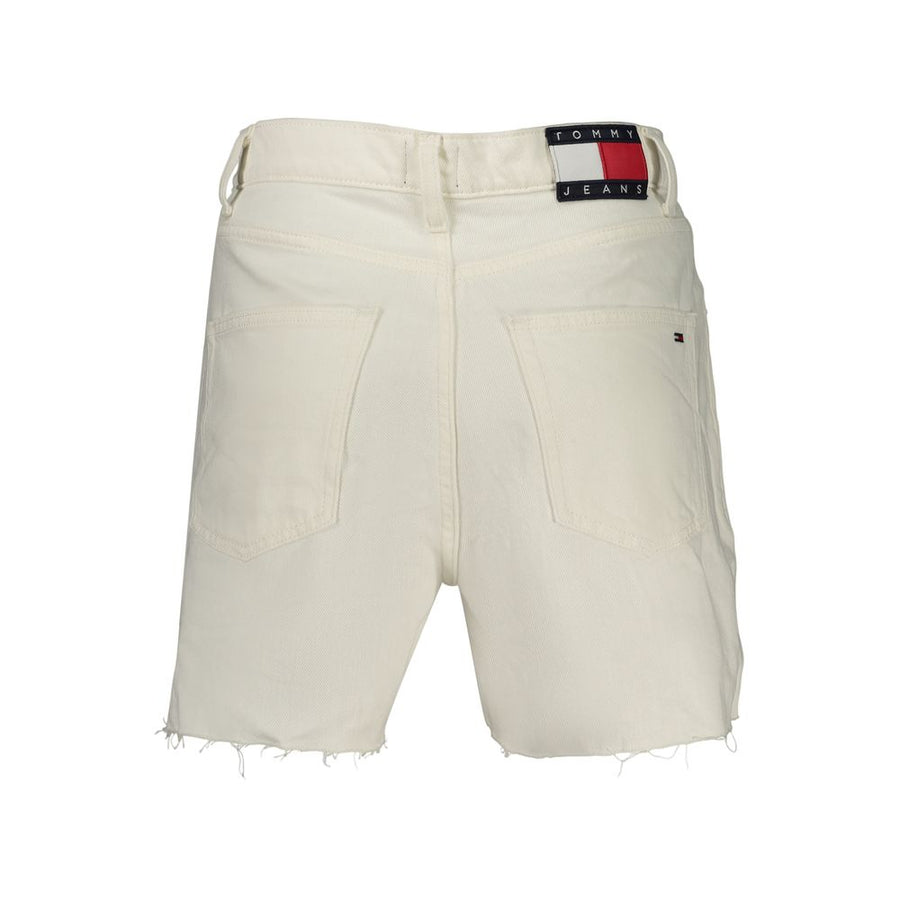 White cotton denim women shorts with raw hem