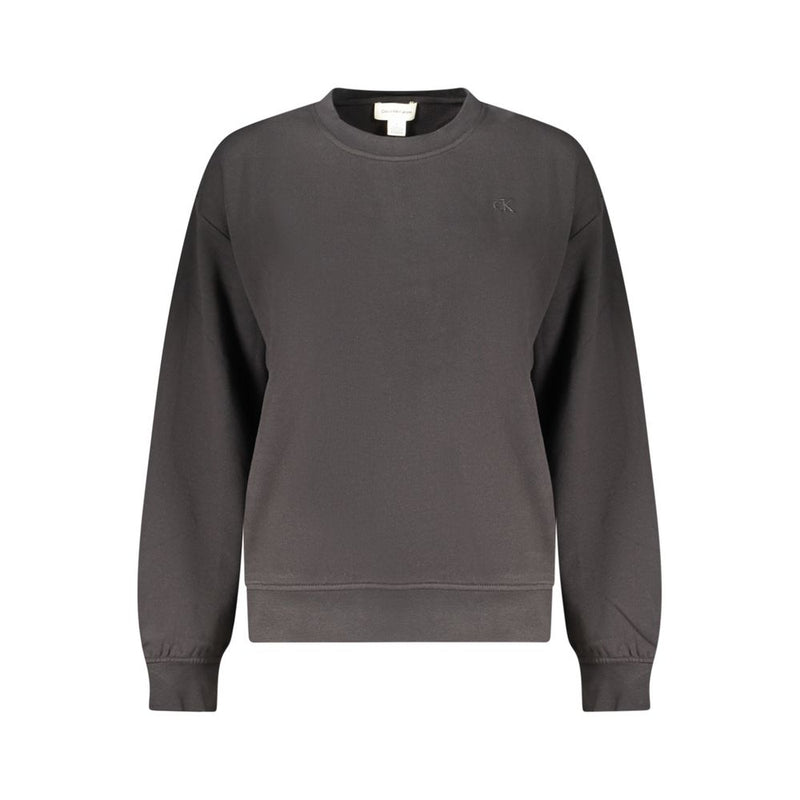 Black cotton women's crewneck sweatshirt with long sleeves and subtle chest logo