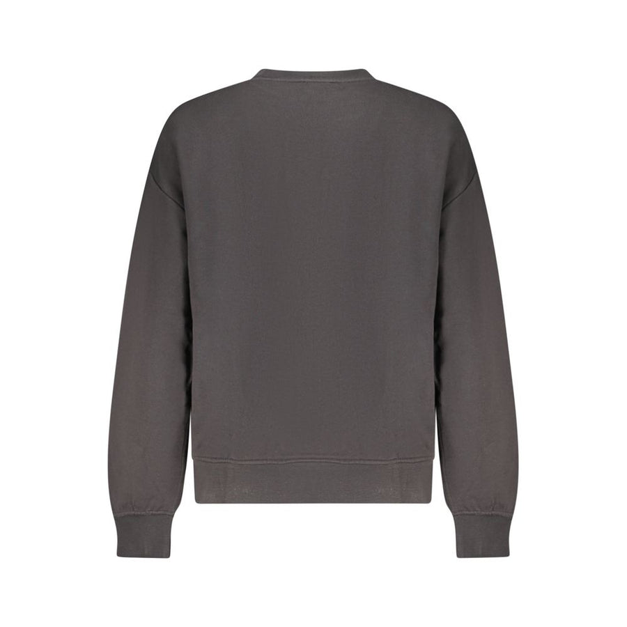 Black cotton women's crewneck sweatshirt with long sleeves and subtle chest logo