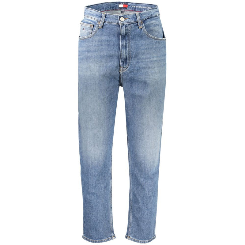 Light blue cotton denim women's high-rise mom jeans