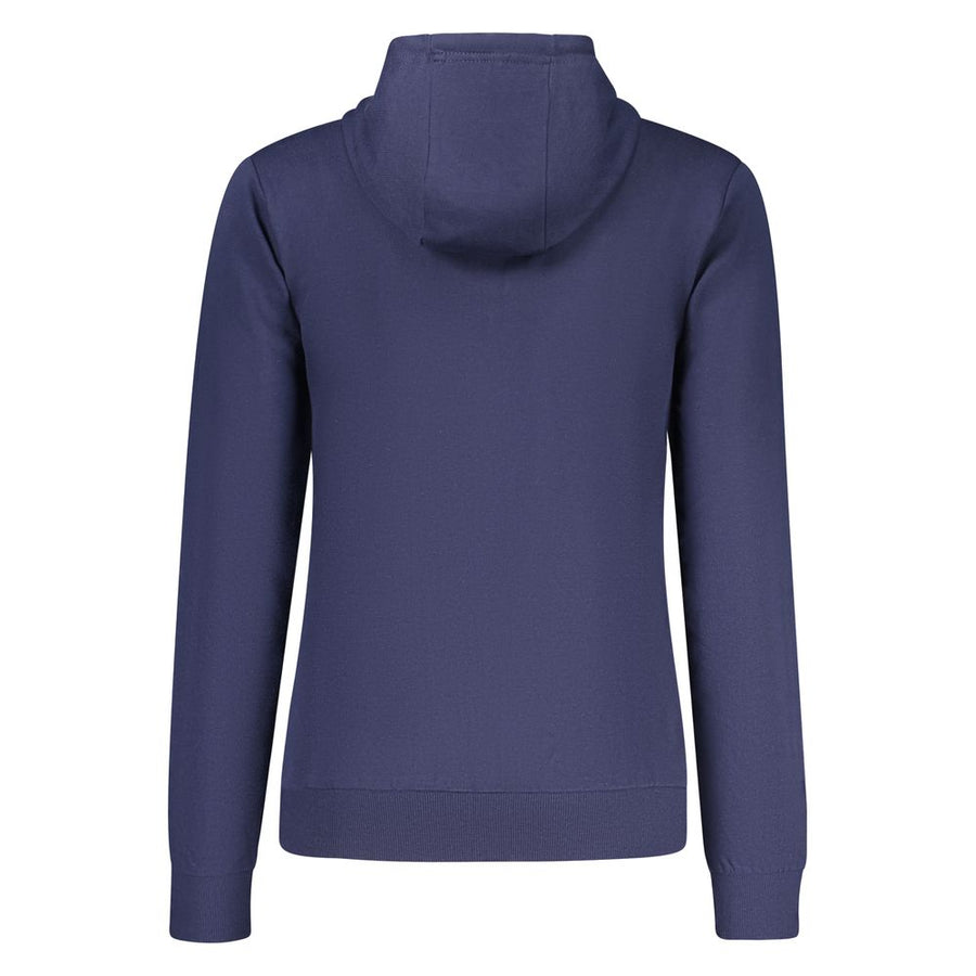 Blue cotton women's zip-up hoodie with a small Norwegian flag patch on the chest
