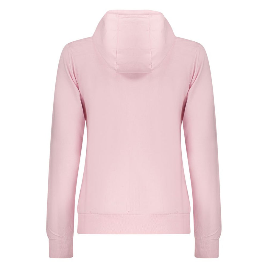 Pink cotton zip-up women's hoodie with a drawstring hood and a small Norwegian flag logo on the chest