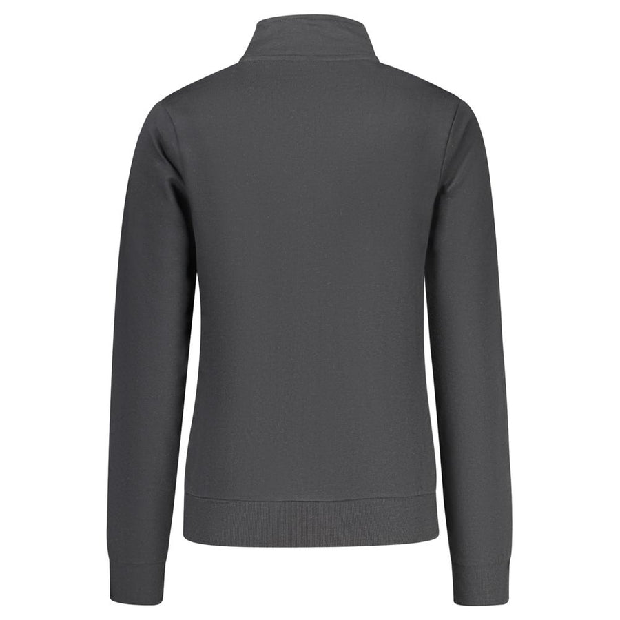 Black cotton women's full-zip sweatshirt with a stand-up collar and small Norwegian flag patch on the chest