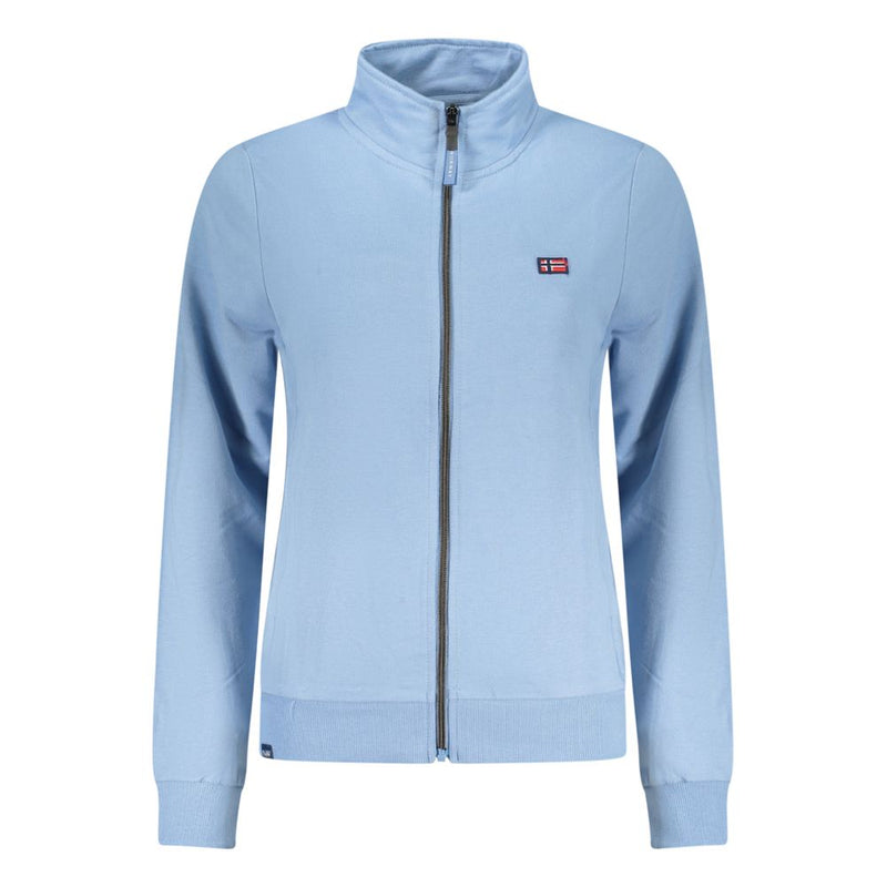 Light blue cotton zip-up women's sweatshirt with high collar