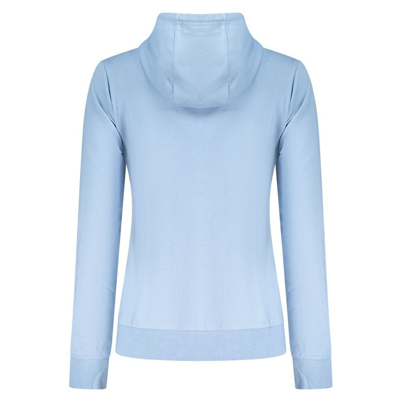 Light blue cotton women's hoodie seen from the back