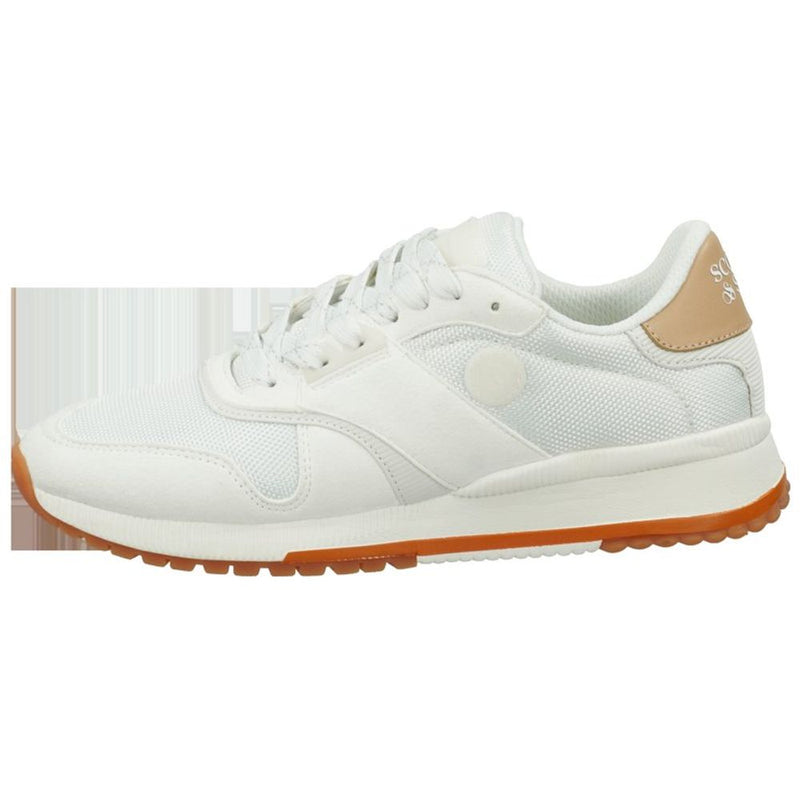 Scotch & Soda white leather athletic sneaker with lace-up closure and a brown sole