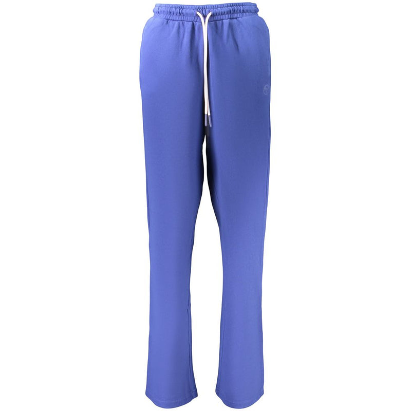 Blue cotton women's sweatpants with an elastic drawstring waist