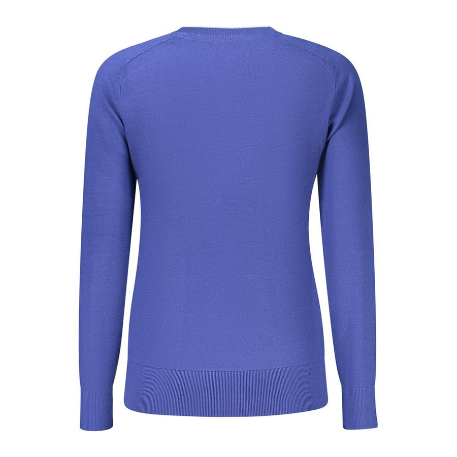 Blue knit viscose women's crewneck sweater with long sleeves