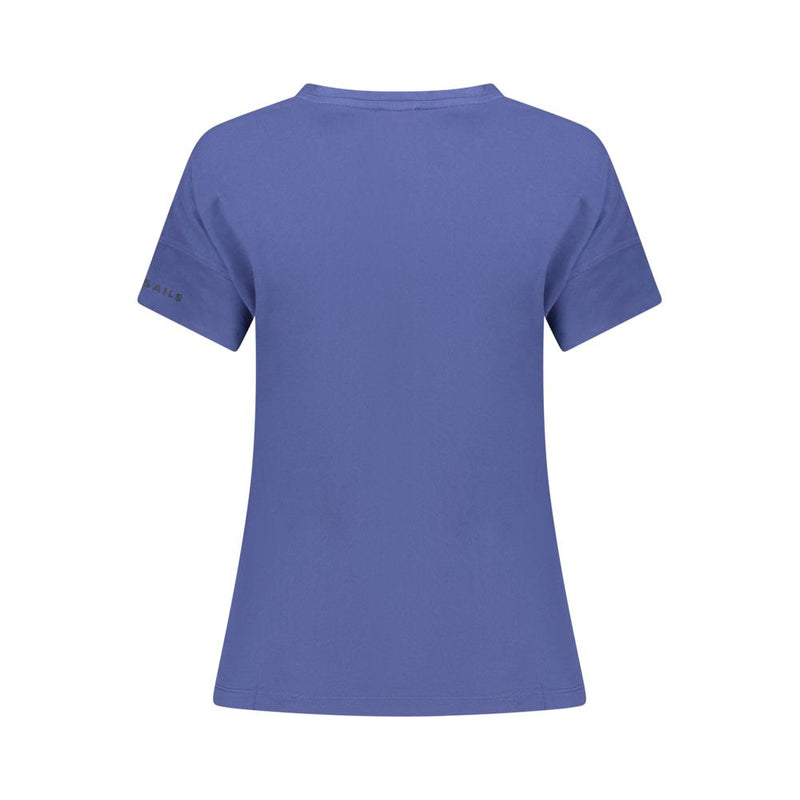 Blue cotton women's short-sleeve t-shirt viewed from the back