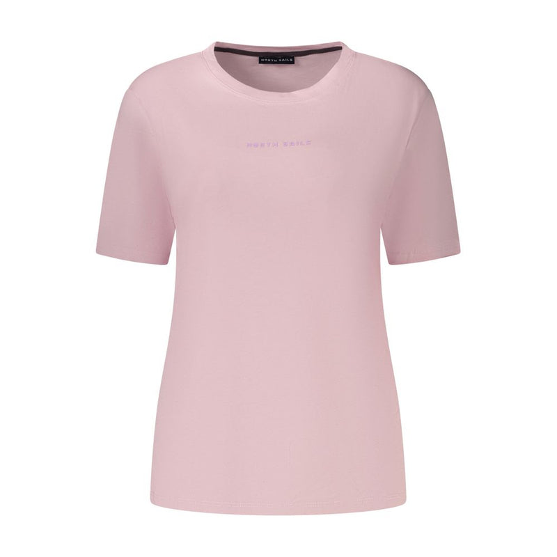 Light pink cotton women's short-sleeve t-shirt with a crew neck and small chest logo