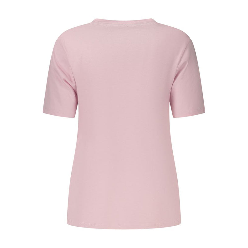 Pink cotton women's short-sleeve t-shirt viewed from the back