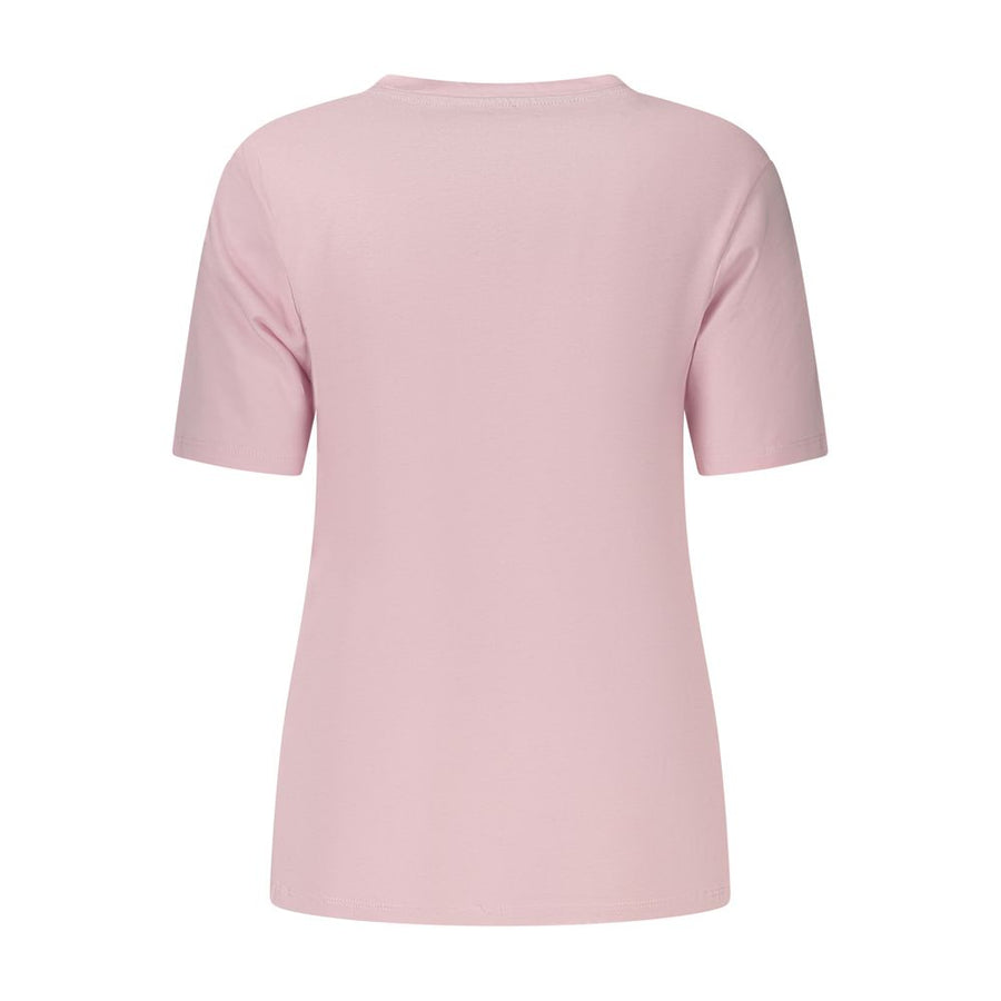 Light pink cotton women's short-sleeve t-shirt with a crew neck and small chest logo
