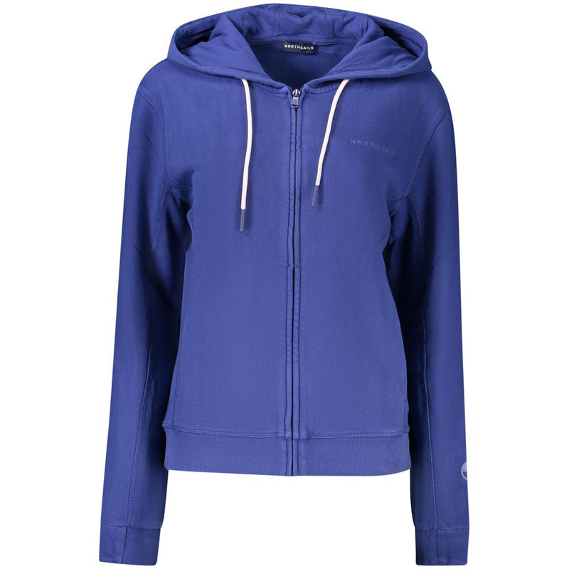 Royal blue cotton zip-up women's hoodie with a hood and drawstrings