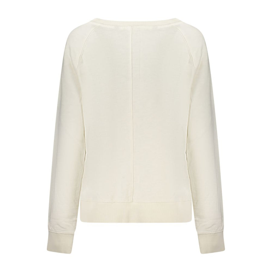 White cotton women's sweatshirt with v-neck and long sleeves