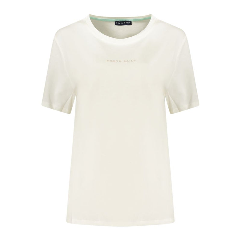 White cotton women's short-sleeve t-shirt with crew neck and subtle front logo