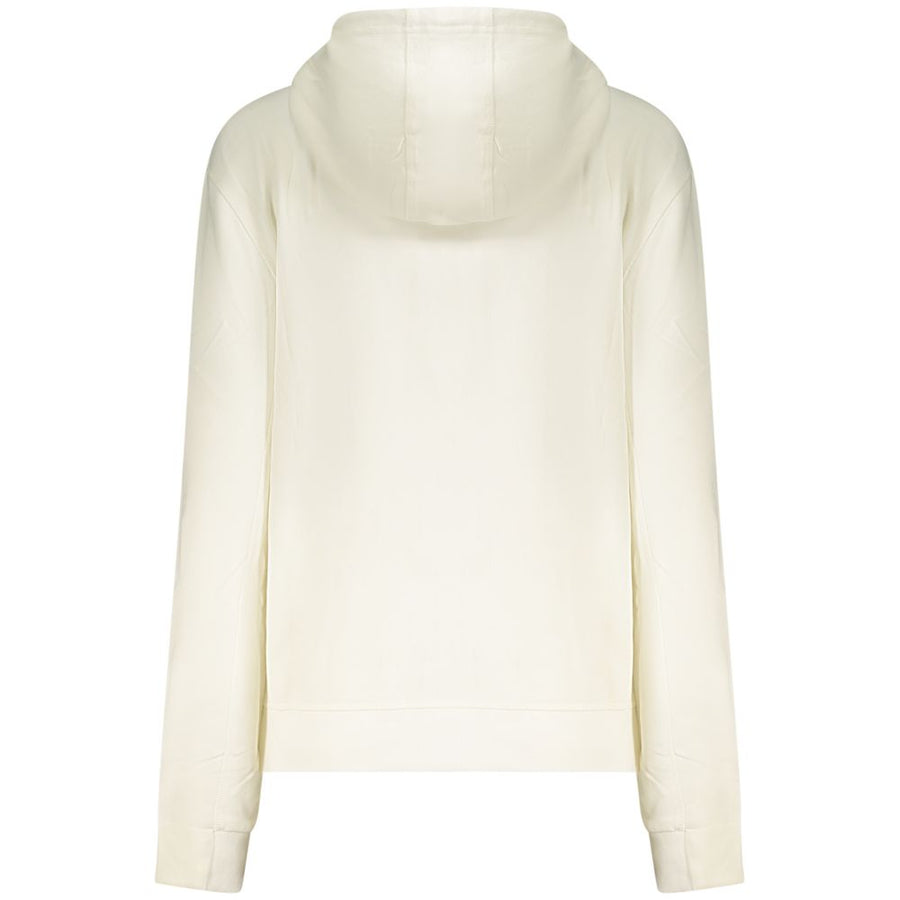 White cotton zip-up hooded sweatshirt with pink drawstrings for women