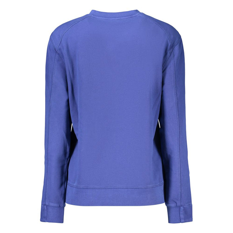 Blue cotton women's crewneck sweatshirt viewed from the back