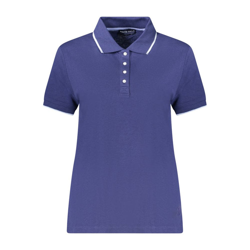 Blue modal women's short-sleeve polo shirt with white collar and sleeve trim