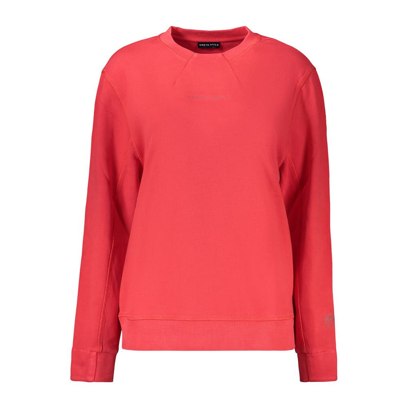 Red cotton crewneck sweatshirt for women with long sleeves and ribbed trim