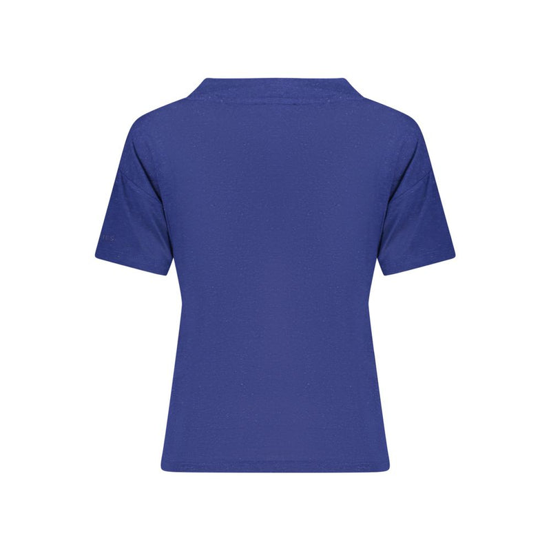 Royal blue short-sleeve viscose t-shirt for women seen from the back