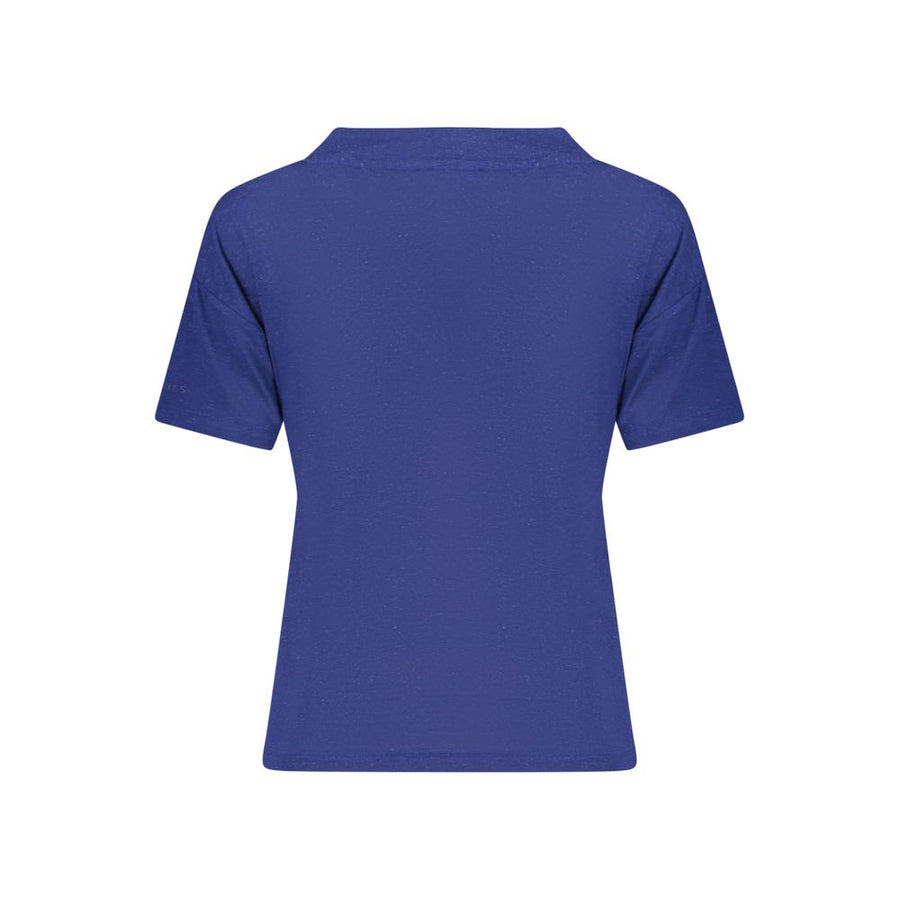 Blue viscose short-sleeve women's t-shirt with a V-neckline