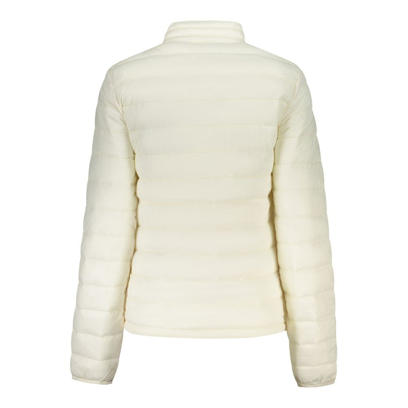 White polyester women's quilted puffer jacket with stand collar