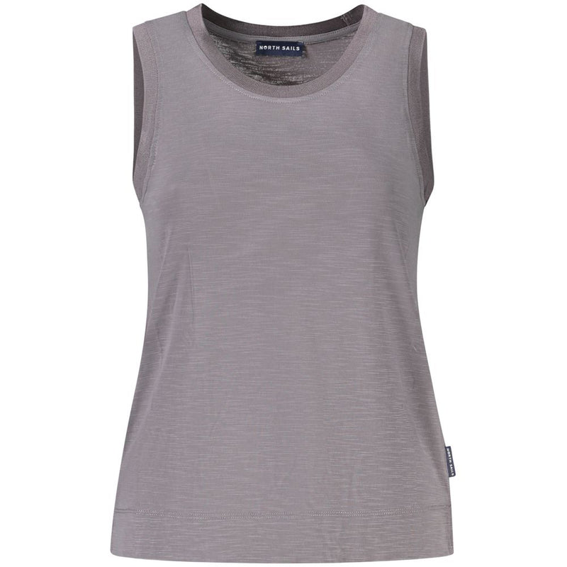 Gray modal women's tank top with a scoop neckline and ribbed trim