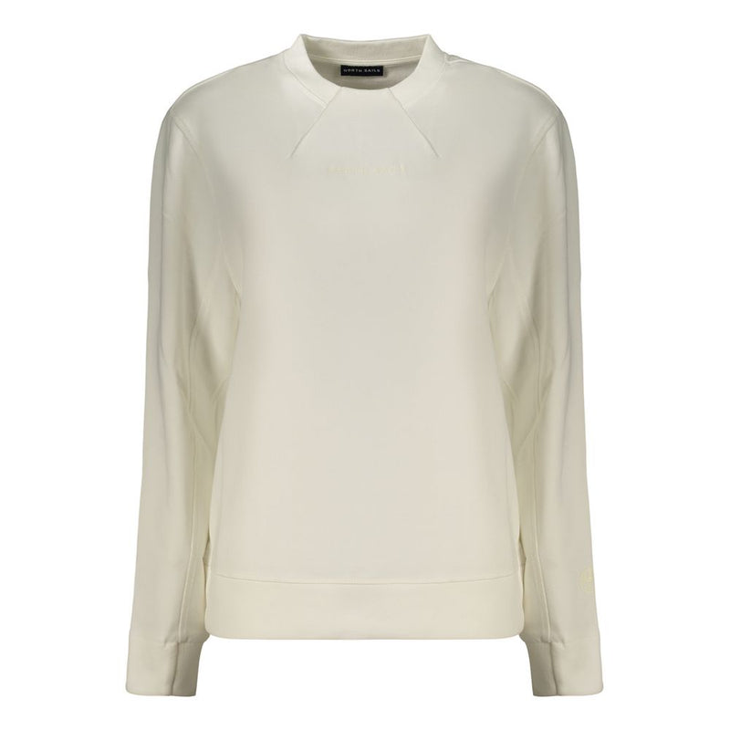 White cotton women's crewneck sweatshirt with long sleeves and subtle tonal branding