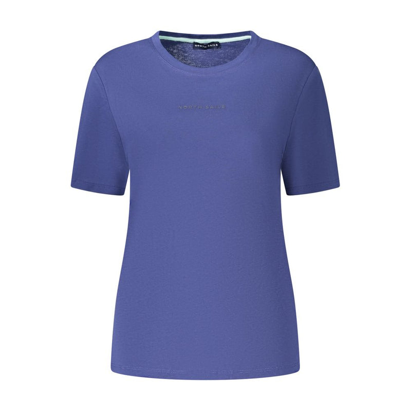 Blue cotton short-sleeve women's t-shirt with crew neck and small chest logo