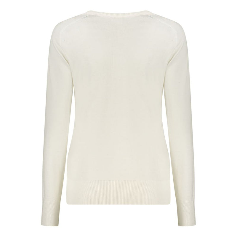 White viscose women's long-sleeve knit shirt from the back view